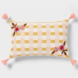 NEW Pillowfort Checkered Flower Embroidery Decorative Pillow
